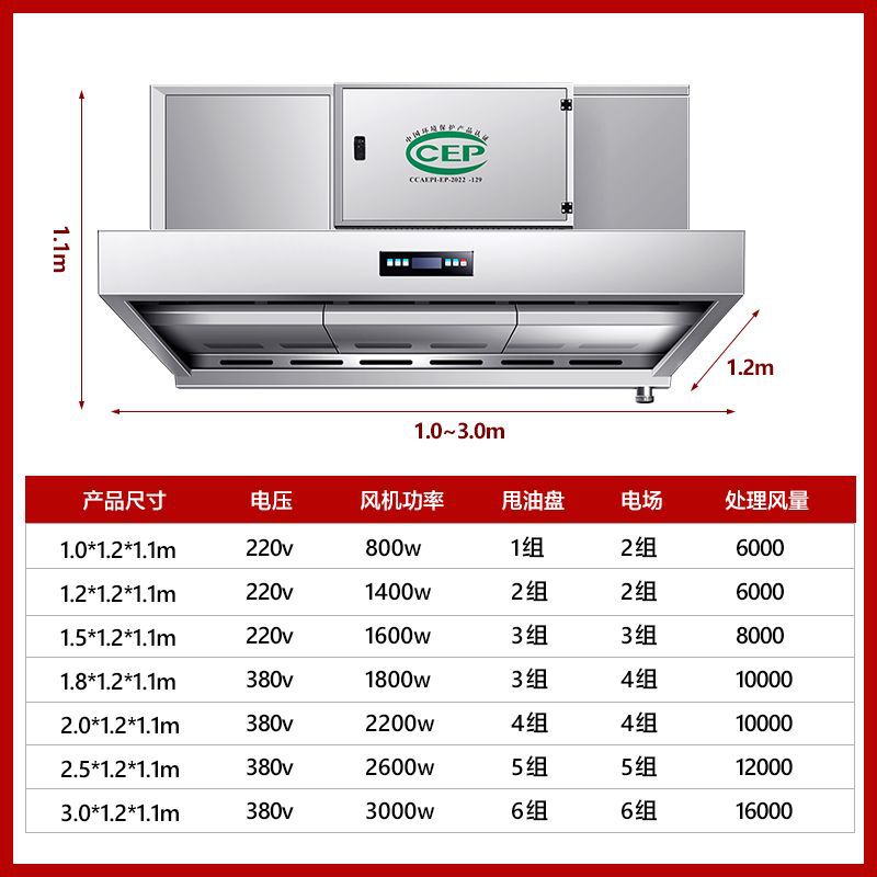 油烟净化一体机无烟净化商用厨房烟罩低空排放净化器食堂酒店管道