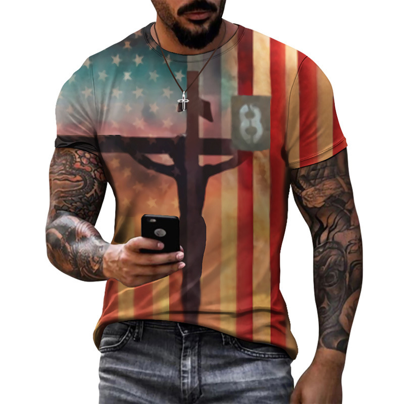 Moda de verano europea y americana, top de moda delgado de cuello redondo para hombres, camiseta juvenil, soporte, pedido de una pieza de cabello