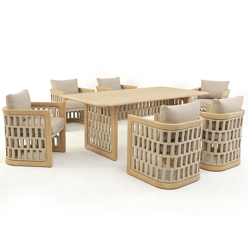 Mesa y sillas de teca al aire libre patio jardín tabla de madera impermeable hotel villa resort todo el tiempo mesa larga de madera maciza