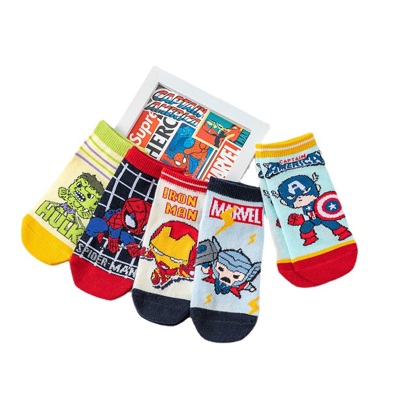 2022 children's hero series short socks spring and summer new cartoon boys' boneless socks spider man children's socks wholesale