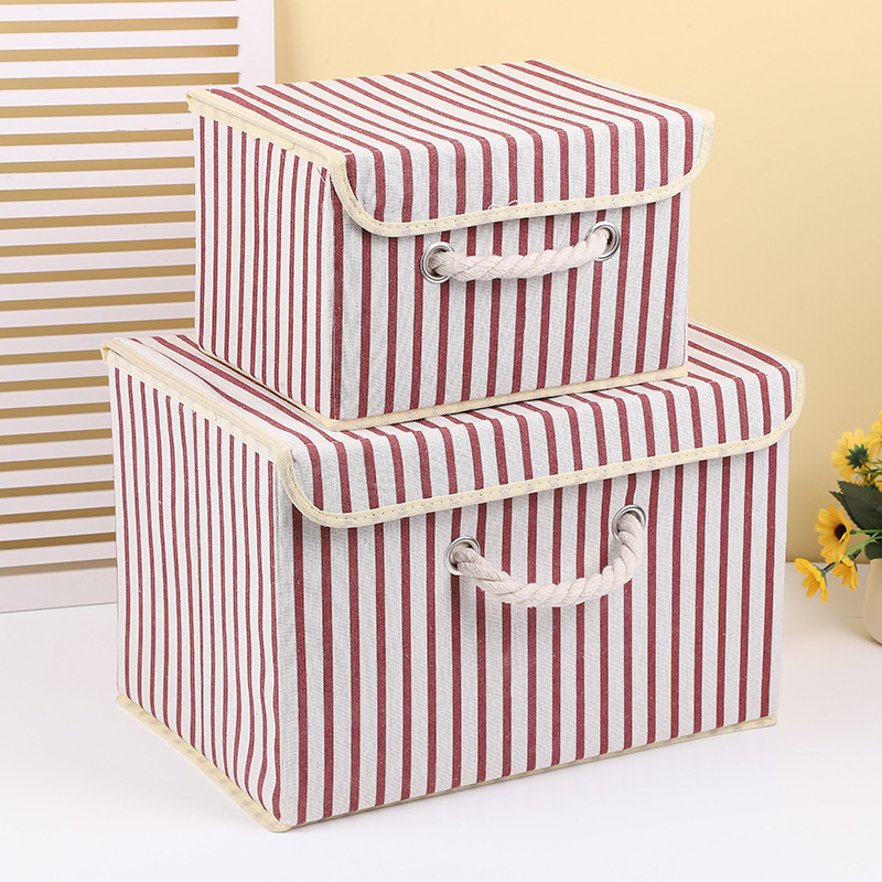 帆布收纳箱带盖两件套棉绳手提收纳盒可折叠