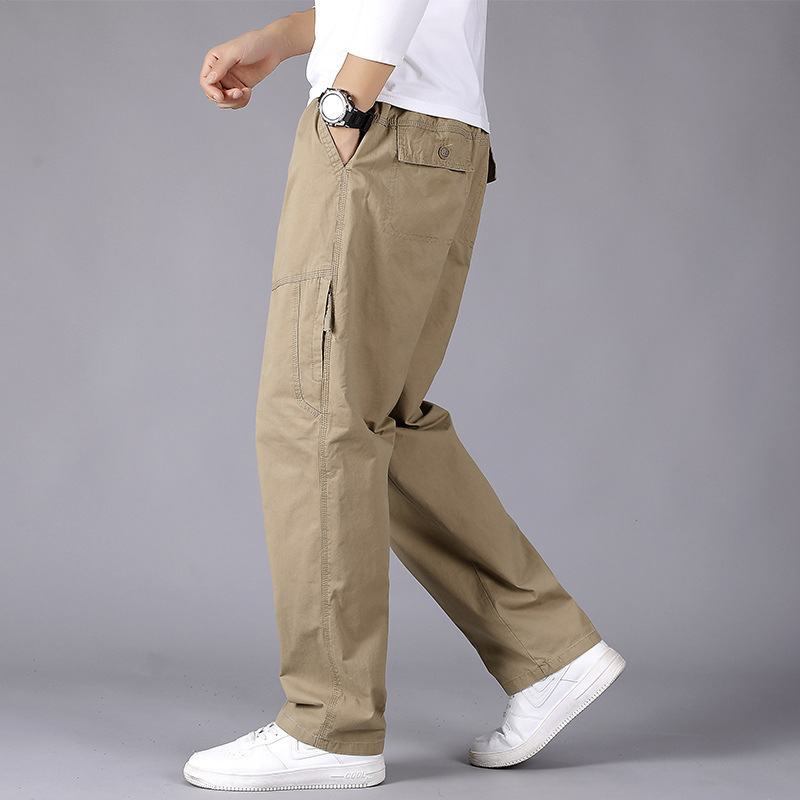 Source Factory Workwear Pants Casual Pants Men's Long Pants Loose Straight Pants Pure Cotton Men's Pants Large Size Middle-Aged Elastic Waist