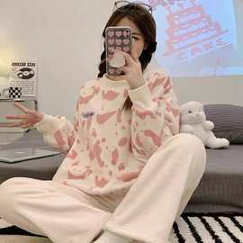 小个子可外穿珊瑚绒睡衣女秋冬季2024年新款可爱法兰绒家居服套装