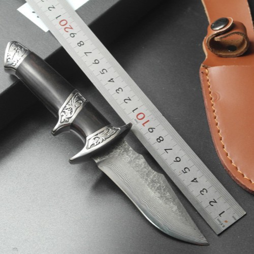 大马士革钢直刀手工锻打花纹钢户外刀猎刀收藏礼品鸡翅木柄小刀