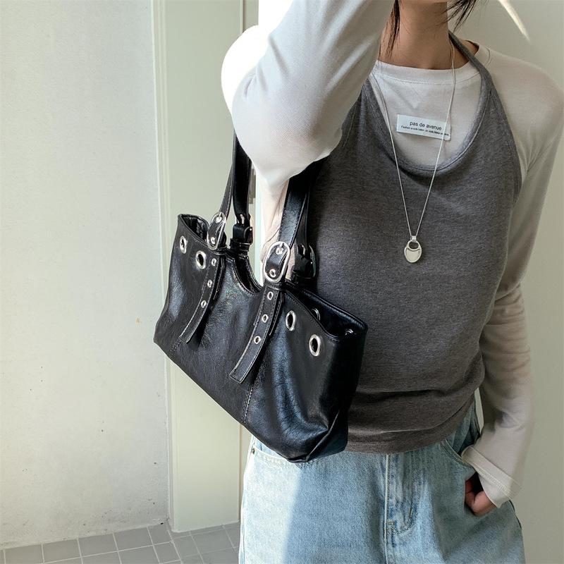 New Style Rivet Underarm Bag for Women, Pu Leather Vintage Commuter Bag, Cross-Border Niche Trendy Fashion Handbag and Shoulder Bag for Women