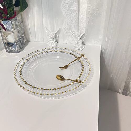Classic transparent bead edge plate fruit plate wedding banquet plate European home decoration tray pastry snack plate