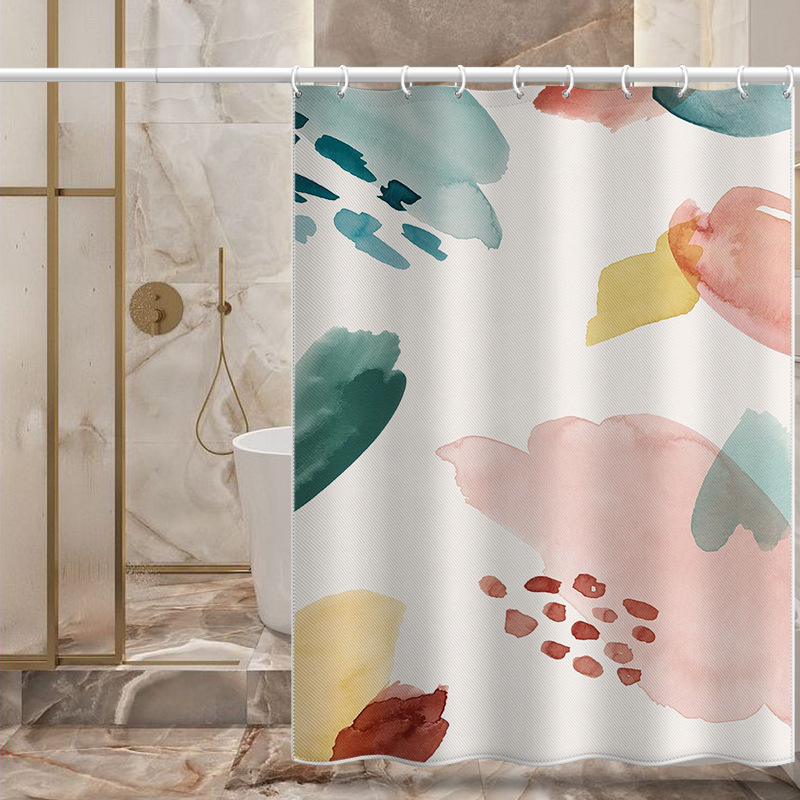 Morandi color block shower curtain factory direct sales thickened waterproof and mildew-proof polyester cloth bathroom punch-free blocking hair generation