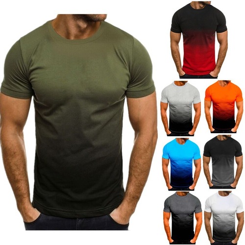 Spring Cross-Border New Arrival Men's Casual Sports Fashion 3D Gradient Short-Sleeved Crewneck T-Shirt for Men – European and American Style
