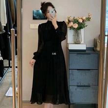 【有内衬】2024新款黑色连衣裙赫本风长袖气质高级感裙子女装66zb