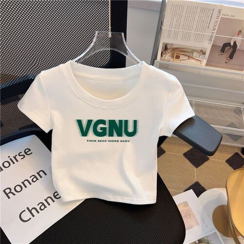 Ribbed pure cotton girl's short-sleeve T-shirt high-waist crop top summer children white short sleeve inner half sleeve fashion top