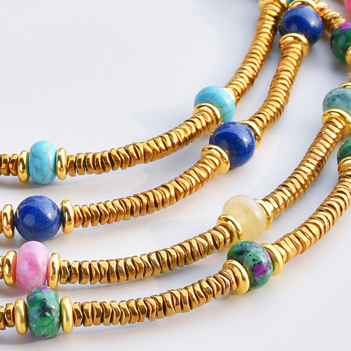 316 Stainless Steel , natural stone Material Retro Geometric 316L Stainless Steel Natural Stone Vacuum Plating Necklace In Bulk
