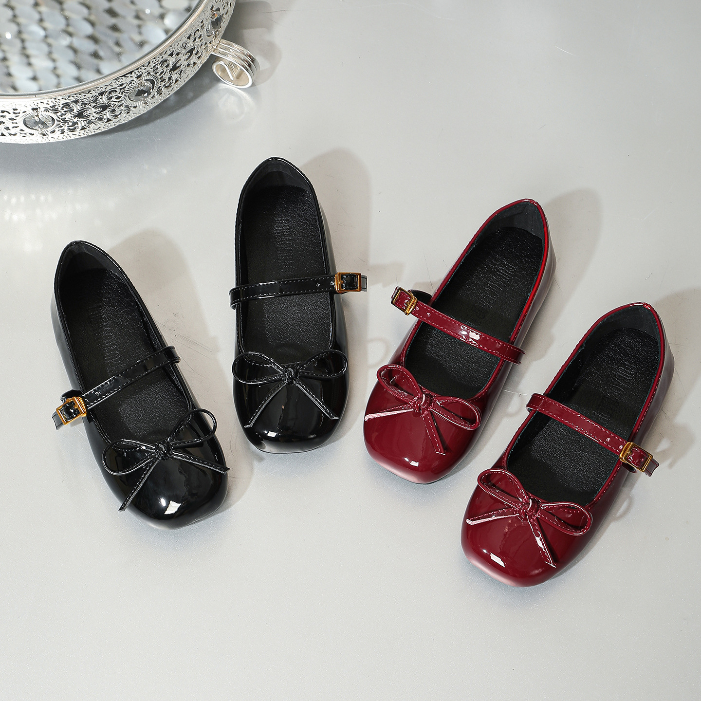 Girls' Leather Shoes British Style New One-Strap Casual Shoes Retro Black Leather Shoes Mary Jane Children's Shoes