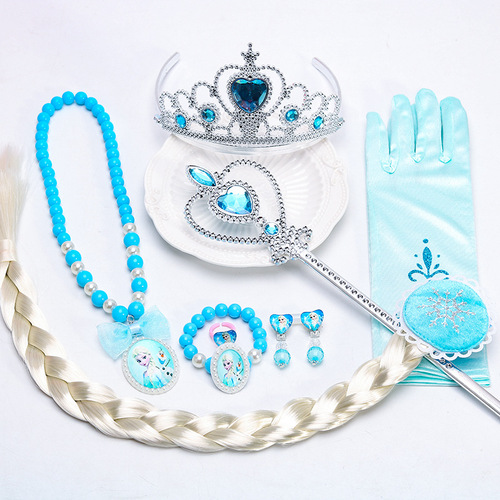 Children's Magic Wand Accessory Set for Girls, Princess Necklace and Bracelet Jewelry Box Hair Clips Cute Girls Elsa Crown