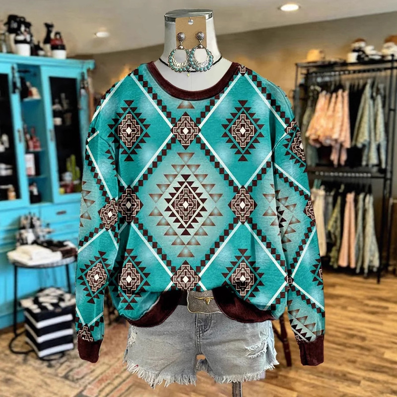 Cross-Border Supply Autumn and Winter New Amazon Wish European and American Long-Sleeved Round Neck Retro Western Style Sweatshirt 5907 Cross-Border Supply Autumn and Winter New Amazon Wish European and American Long-Sleeved Round Neck Retro Western Style Sweatshirt 5907