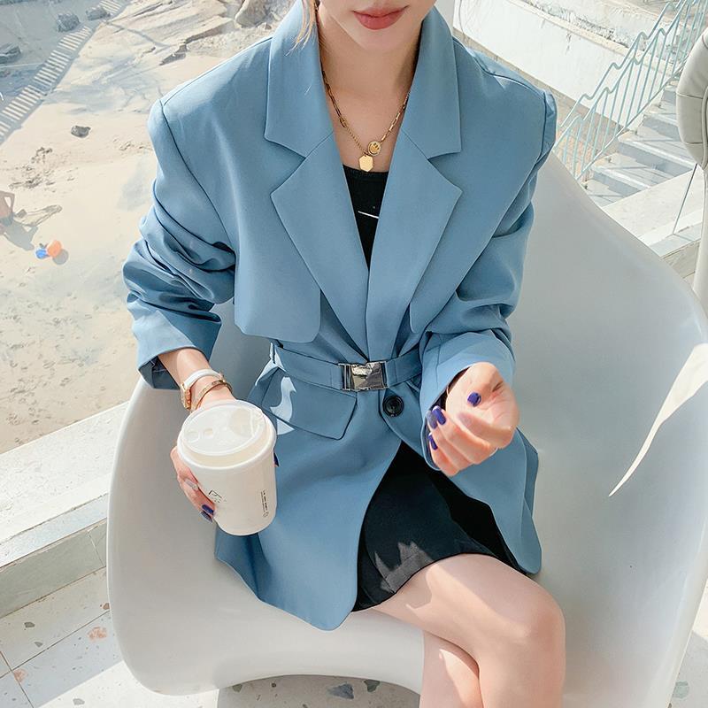 实拍2021春季新款宽松新款气质西装网红小西装外套西服女送腰带