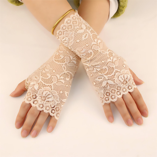 Summer thin-layer sun protection gloves outdoor electric scooter lace half-finger gloves wedding decoration bridesmaid gloves