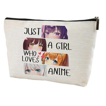 亚马逊跨境爆款动漫化妆棉麻印花收纳包防水亚麻零钱包女