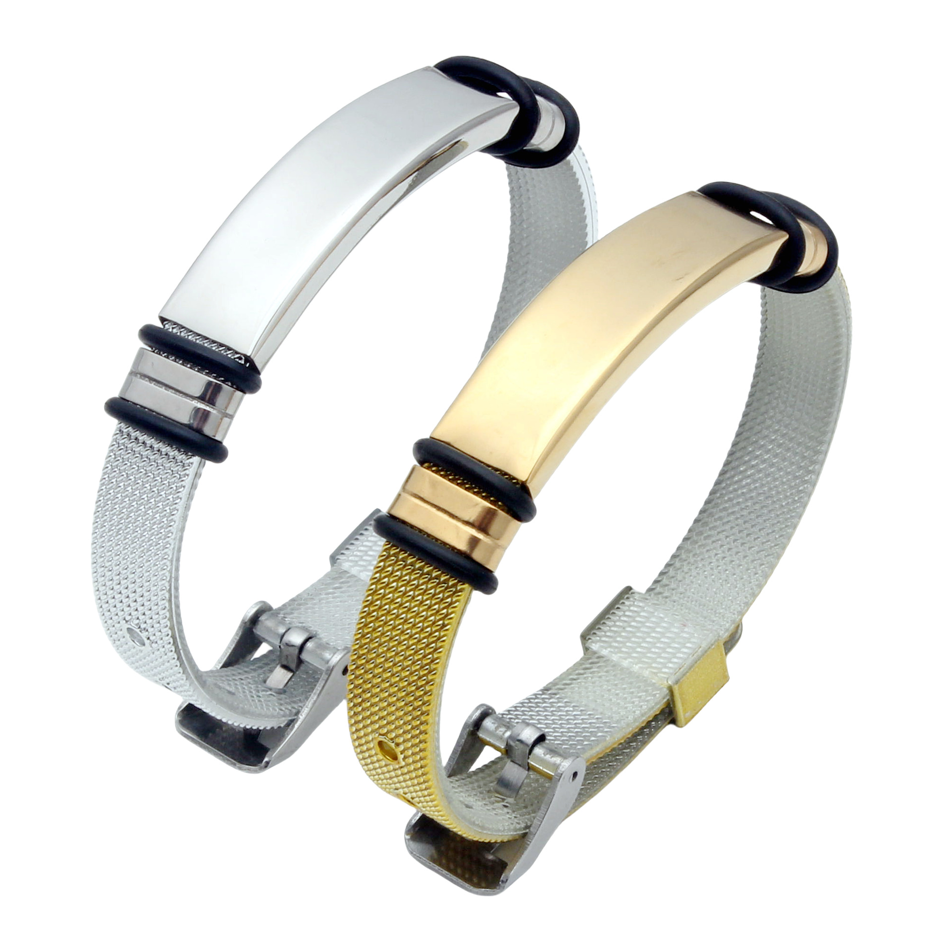 Cross-border jewelry fashion bracelet PVC mesh strap metal stainless steel curved plate lettering men's and women's lovers bracelet