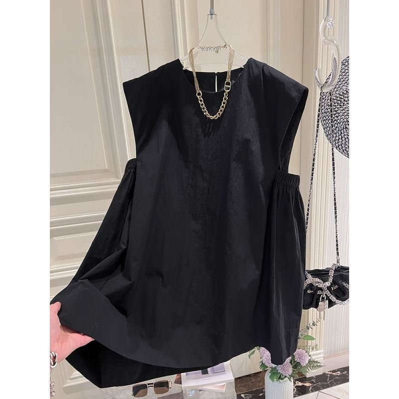 100% Pure Cotton New Chinese Style Shirt Unique Summer Solid Color Design French Style Sleeveless Round Neck T-Shirt Loose Top