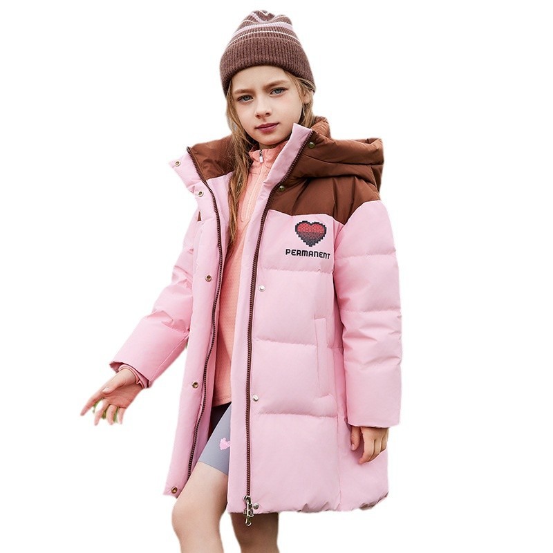 Children's long warm down jacket for students for leisure
