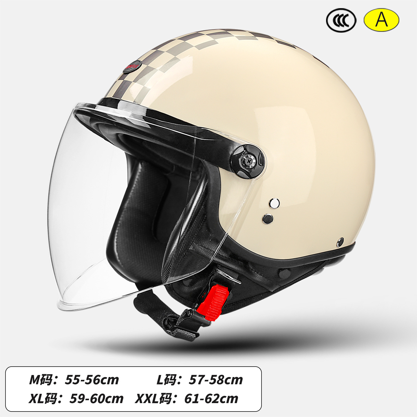 Motosiklet kaskı (dəbilqə) – Motuoche Motorcycle Half Helmet - painted-surface-beige-long-transparent-lens-size-m-55-56cm