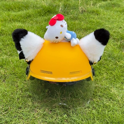 Helmet ear personalized decoration motorcycle decoration electric vehicle doll cute bell ear ski delivery detachable (Motosiklet dəbilqələri) - no-helmet-kt-cat-black-ears-and-white-tips