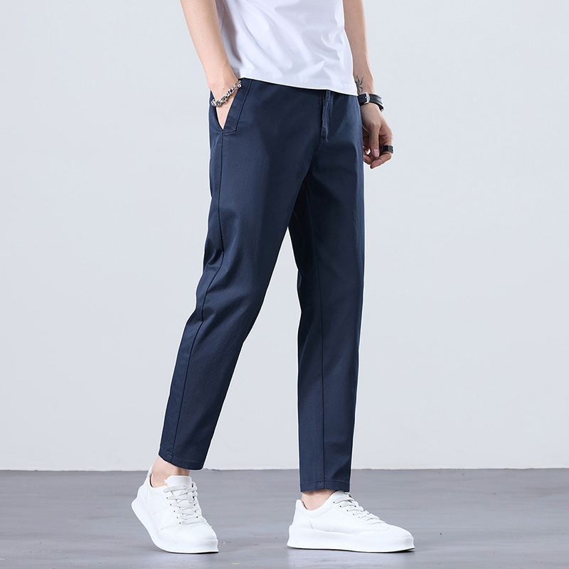 Summer Casual Pants, Fashionable New Elastic Straight-Leg Cropped Pants, Men's Dress Pants, Slim Fit Versatile Trousers for Men