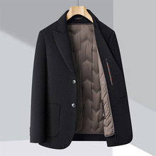 2025冬装西装领双面呢羊毛呢大衣青中年男士白鹅绒潮流保暖外套男