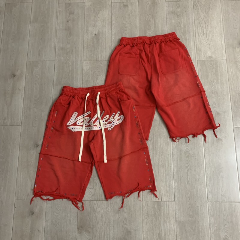 ValeForever Sweat Shorts Rhinestone Distressed Red