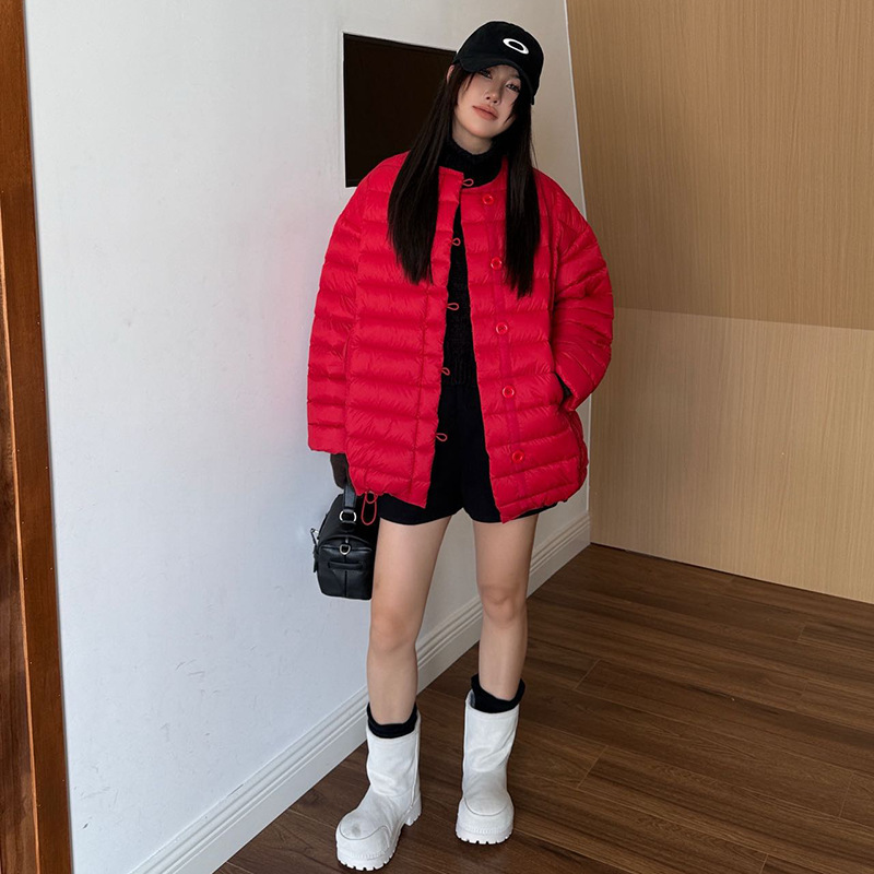 平湖霜林2025新款90白鸭绒轻薄圆领羽绒服女秋冬女装无领|undefined