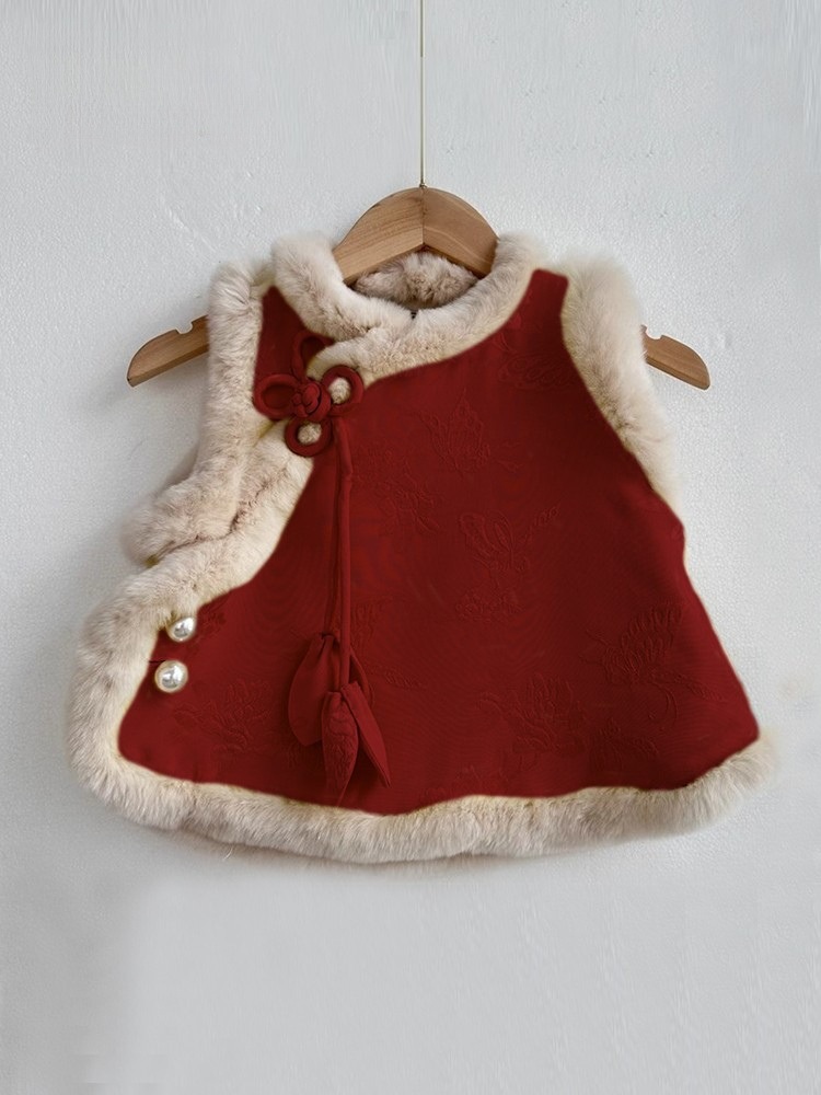 En stock Año Nuevo ropa niñas chaleco invierno estilo nacional cheongsam bebé engrosado chaleco niños Año Nuevo Tang traje superior