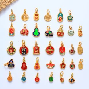Guochao Shajin Small Drop Pendant Ping An Joy Pendant Zi Fu Character Hanging Ornament Bracelet Necklace DIY Accessories