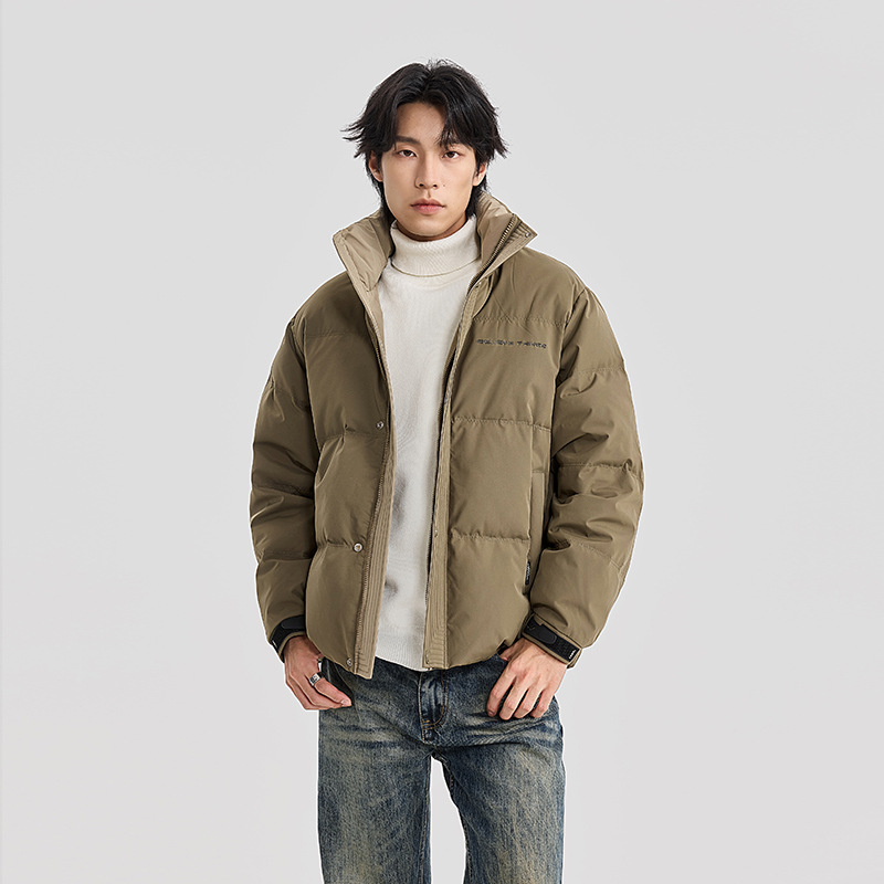 High-Quality Stand-Collar down Jacket for Men and Women, Short Embroidered Winter Coat, Thickened and Warm Couple's Outerwear for Men