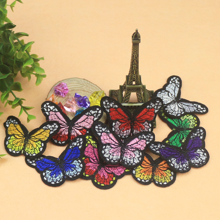 金织源新款电脑刺绣蝴蝶布贴 DIY跨境电商服装辅料 10色现货批发