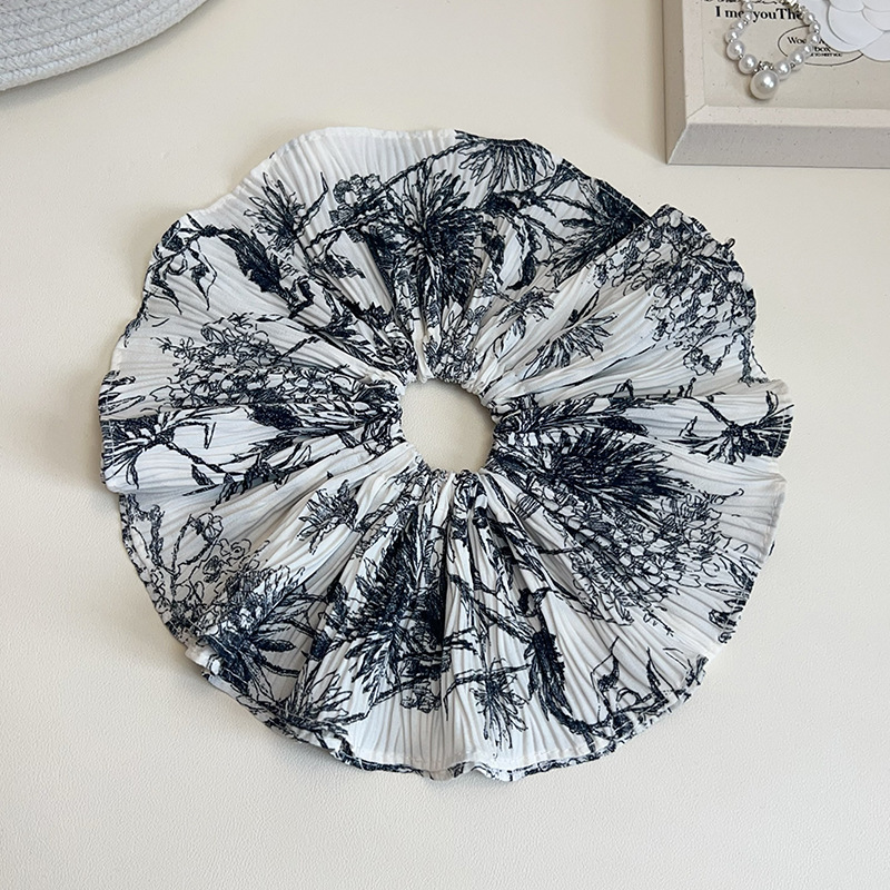 Elastico per capelli stampato con blocchi di colore in stile foresta con una delicata texture arricciata, squisito accessorio per chignon, versatile e_voghion.com