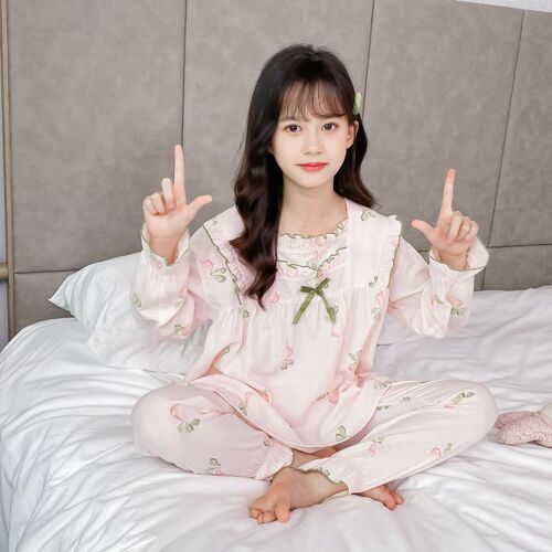 Class A Printed Cotton Homewear 2024 Spring New Arrival Kids' Pajama Set Girls' Cute Sweet Gradient Carrot Style