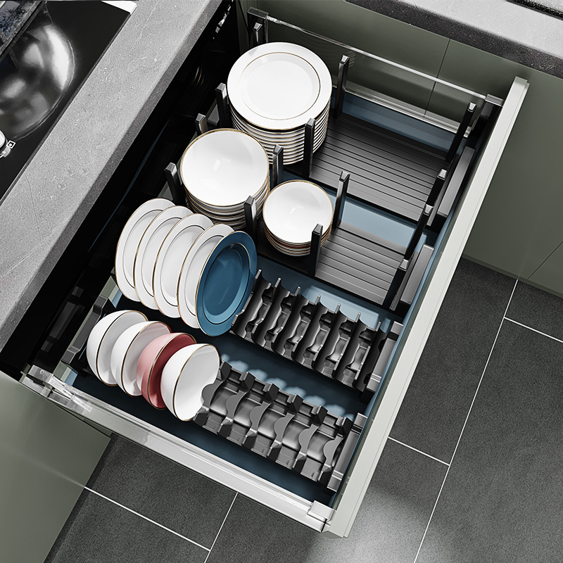 Dish Rack for Bowls and Plates, Kitchen Drawer Organizer, Divider for Bowls, Cabinet Dish Rack, No-Drill Installation