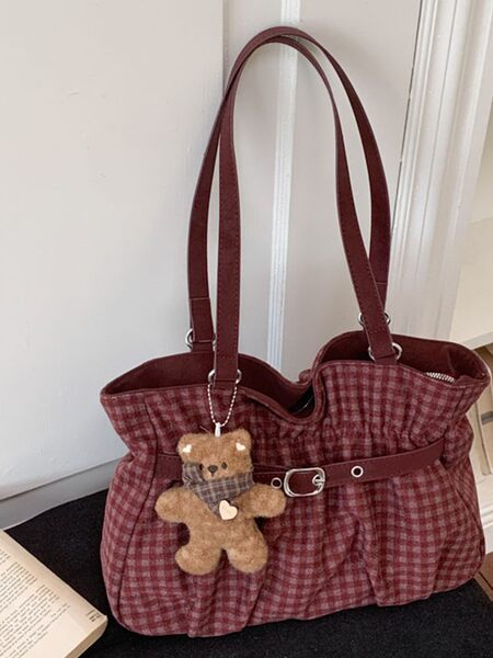 Túi tote nữ quai đeo vai dáng shopping cỡ lớn, chất liệu dạ, kiểu mới mùa đông — Màu cà phê Không có mặt dây chuyền, Màu xanh không có mặt dây chuyền, Màu đỏ không có mặt dây chuyền, Đen không có mặt dây chuyền