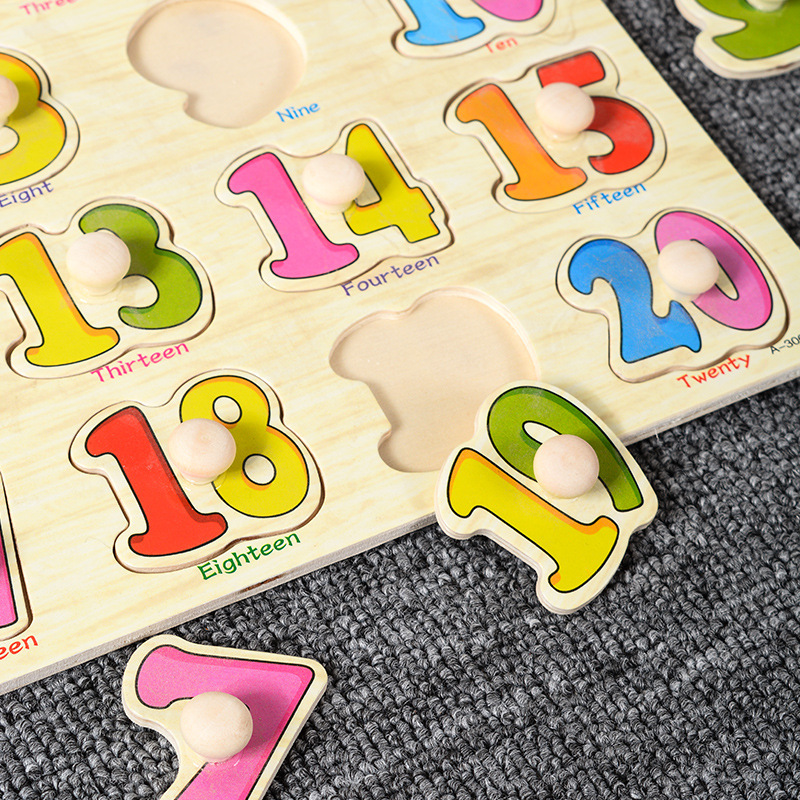キノコの釘の手のつかみ板のパズルの子供の蒙氏の早教の木製のおもちゃのアルファベットの数字の果物の形の認知のつづり板|undefined