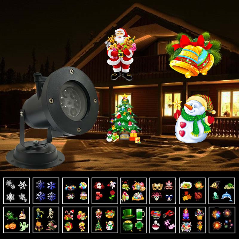 节日万圣换插卡图案跨境欧美室内雪花菲林防水户外草坪圣诞投影灯
