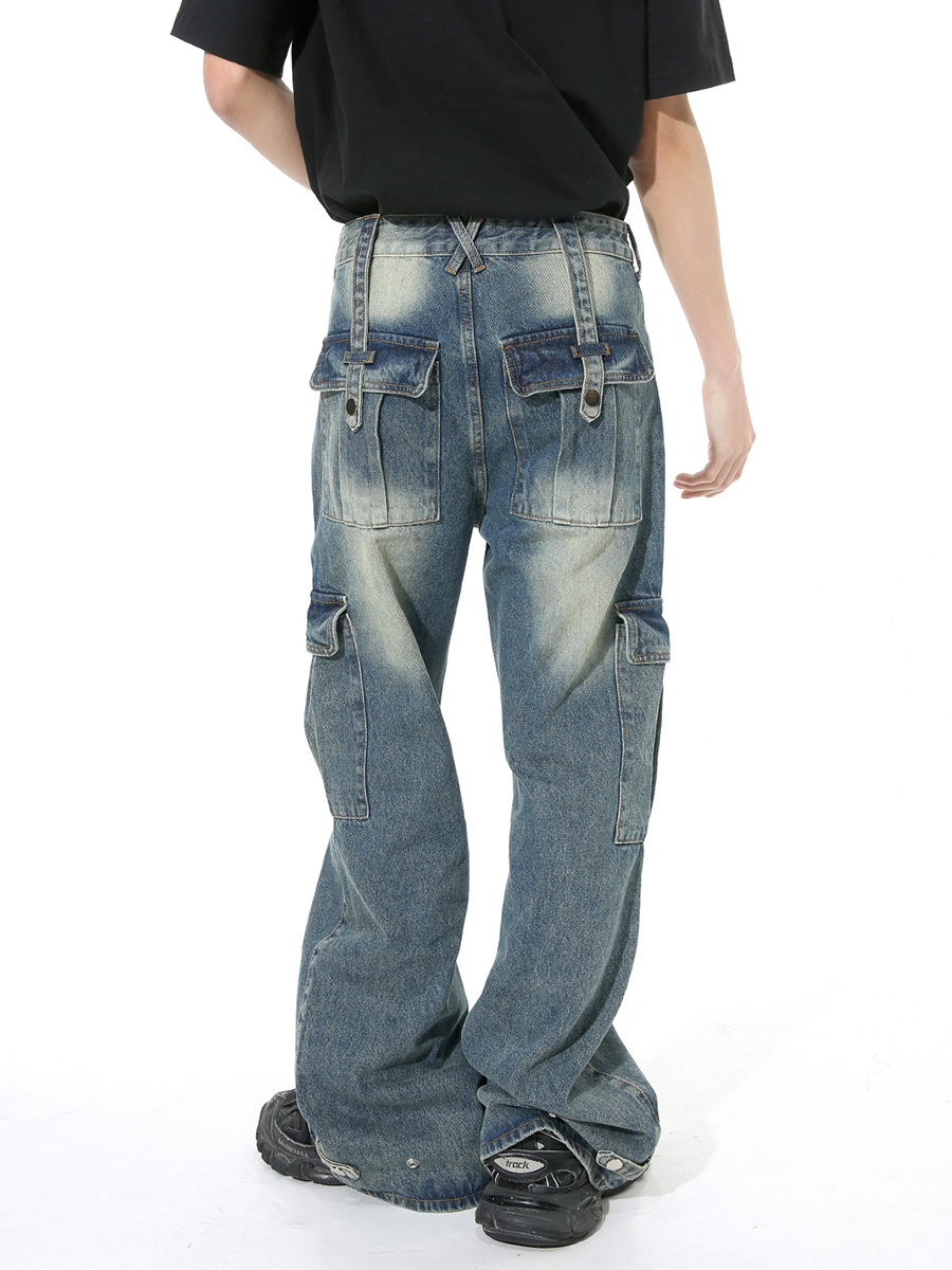 MTLClothes ropa de Hombre | 2024 primavera nueva moda hermosa High Street angustiado diseño Multi-Bolsillo jeans rectos