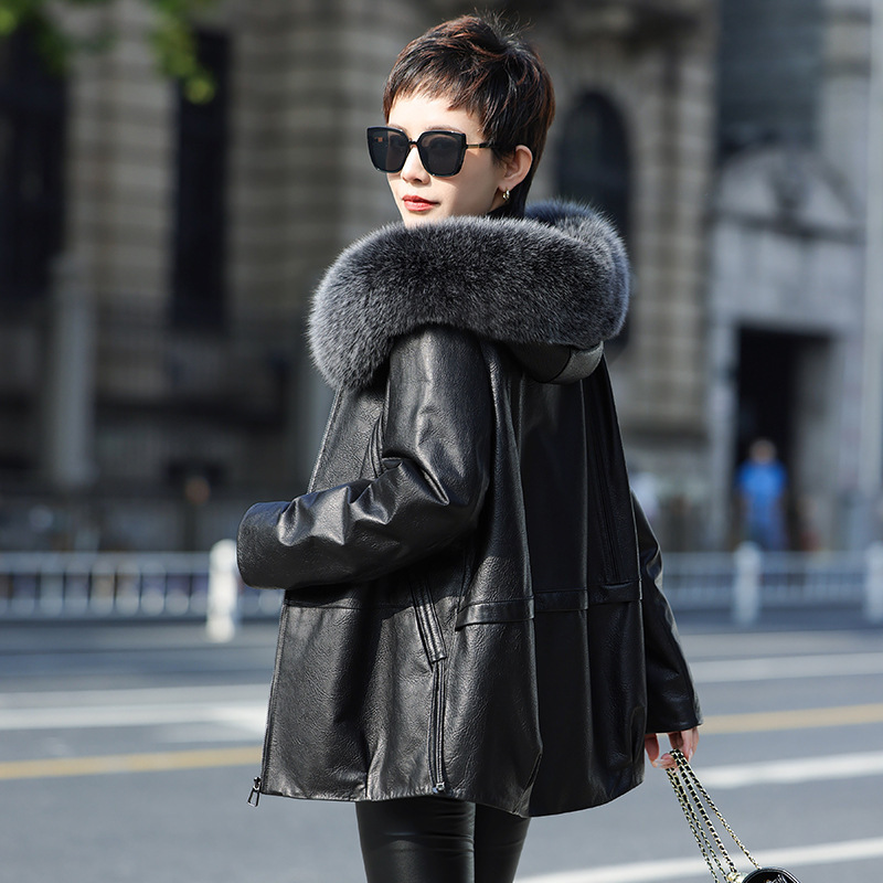 Removable Genuine Leather down Jacket Women's Mid-Length Outwear Haining Sheep Leather Fox Fur Collar Fur 2025 Winter New