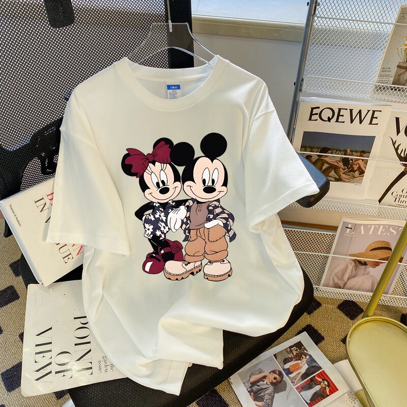 200g American Retro oversize Cartoon Mickey Short Sleeve T-shirt Women's Loose Niche Design Top
