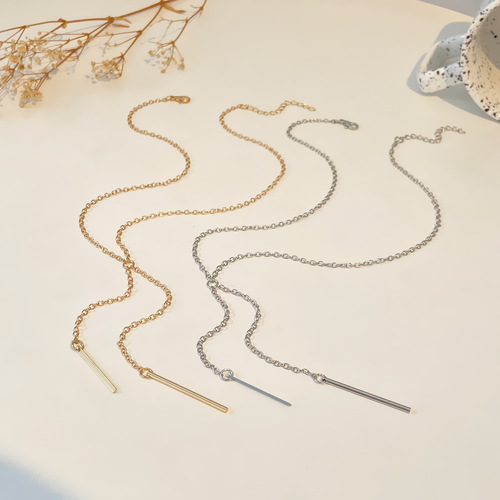European and American ins style long tassel necklace retro fashion one-word chain pendant sweater chain simple necklace wholesale