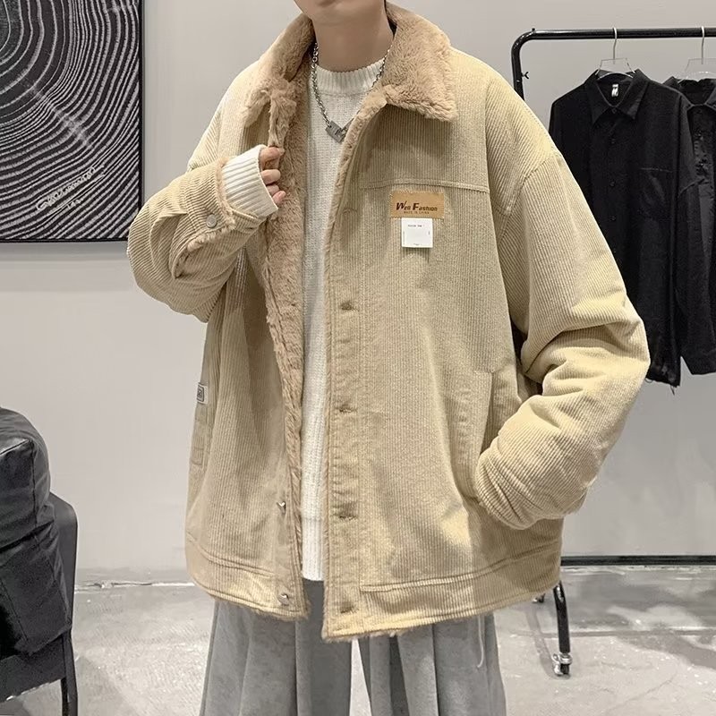 Abrigo de algodón de pana retro estilo de Hong Kong para hombres y mujeres invierno estilo coreano chic estilo de Hong Kong ropa de algodón gruesa informal de moda