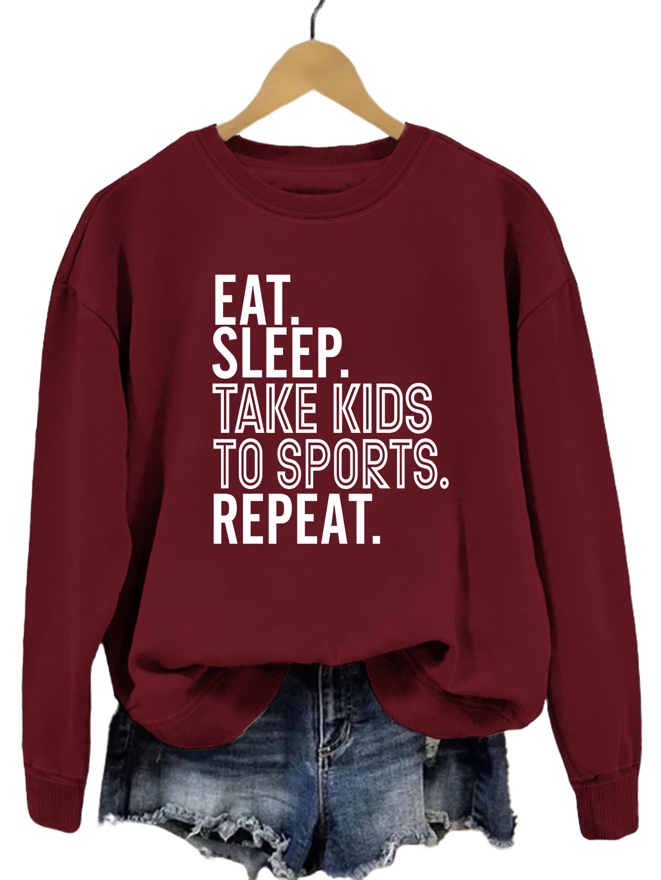 Amazon eBay estación independiente transfronteriza EAT SLEEP TAKE KIDS impreso suéter de cuello redondo casual de manga larga