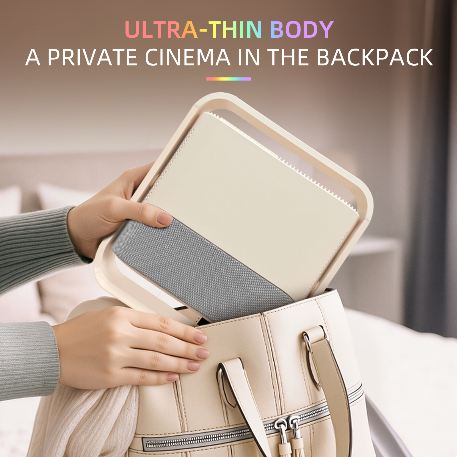 Portable Projector 360 ° Rotating Pan Tilt Ultra-Thin Body Built-In Atmosphere Light Bedroom Ceiling Projection