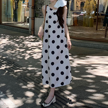 大码法式露背波点无袖连衣裙女胖mm海边度假风微胖设计感气质长裙