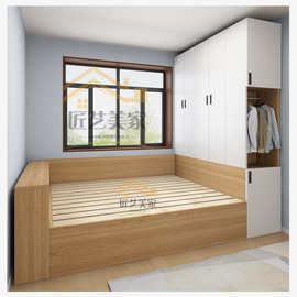 小卧室床衣柜一体小户型高箱床榻榻米带书桌转角吊柜组合气压储物