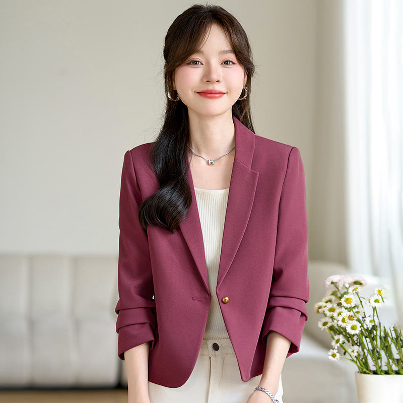 红色小西装外套女短款小个子2024新款气质休闲职业春秋季西服上衣